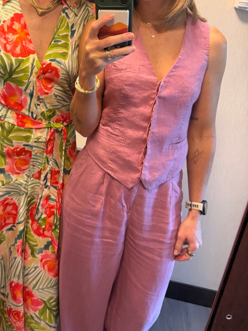 Madewell Dusty Rose Linen Vest & Pants Set